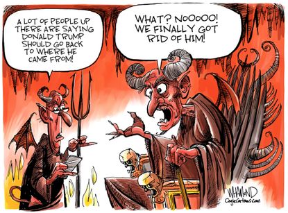 Political Cartoon U.S. Trump Racist Tweets Devil Go Back