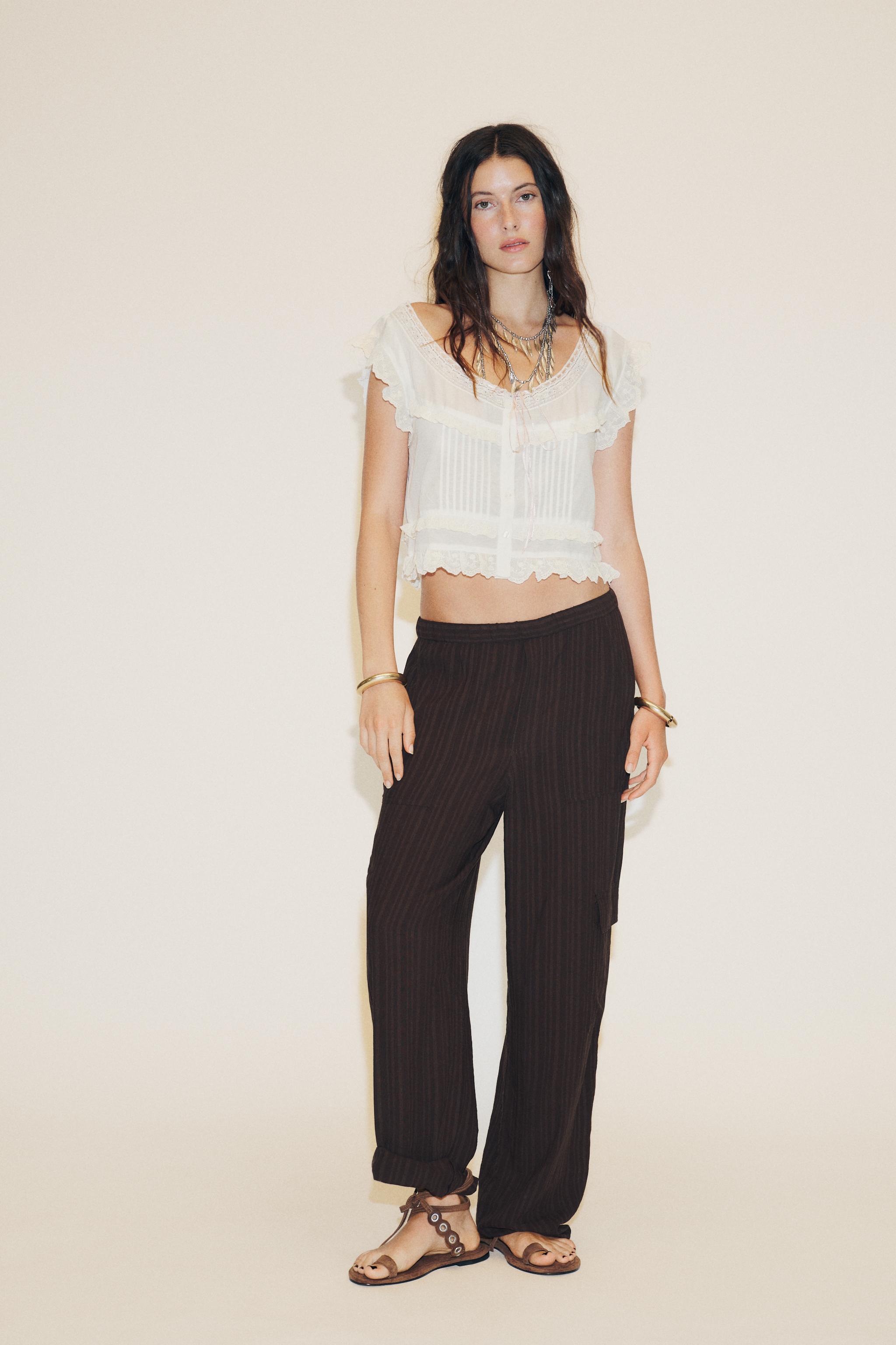 Embroidered Gauze Bow Crop Top