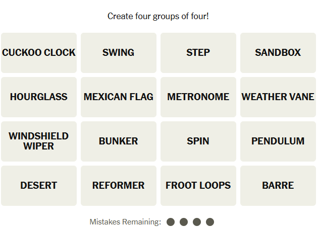The New York Times Connections puzzle on March 12, 2026