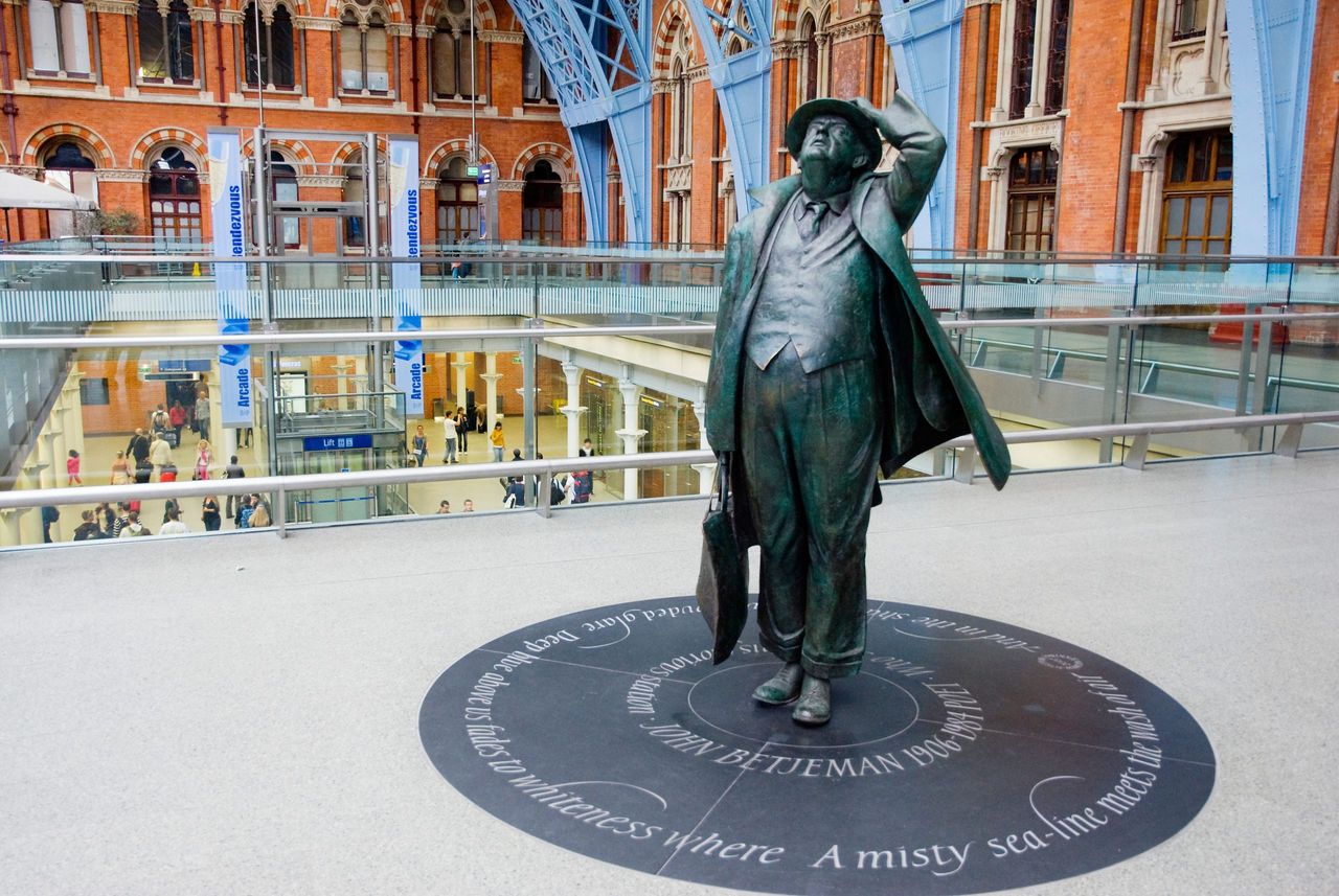 The Martin Jennings statue of John Betjeman at St Pancras station in London.