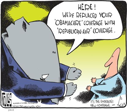 Political Cartoon U.S. Obamacare replacement GOP imaginary coverage