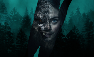 Viking Wolf cast: a poster which is half person/half wolf against a backdrop of trees
