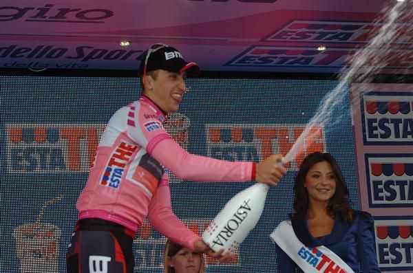 Champagne moment: Phinney celebrates after retaining the pink jersey