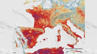 a colorized map of europe showing france and spain in bright red