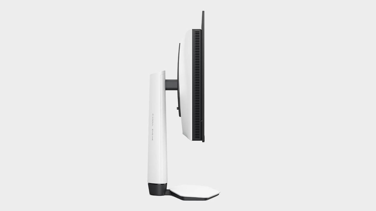 Side view of BenQ Mobiuz EX321UZ monitor with grey backdrop.