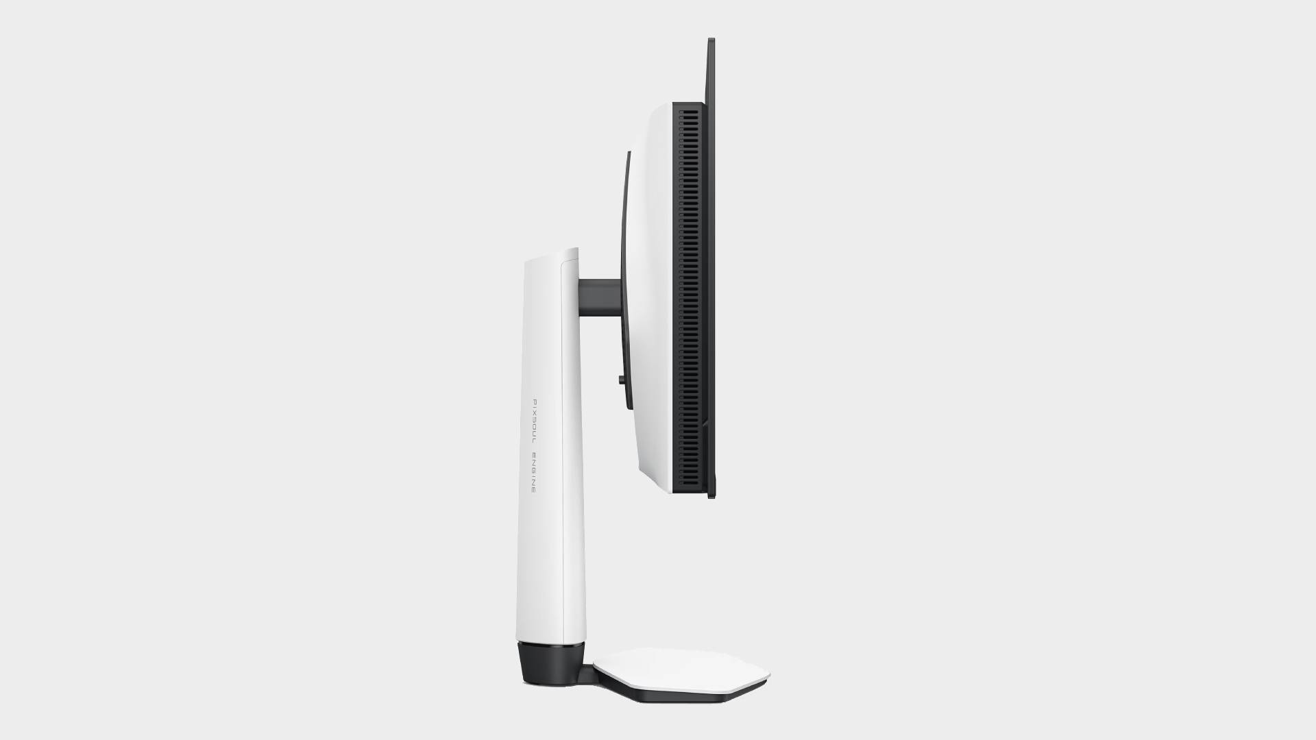 Side view of BenQ Mobiuz EX321UZ monitor with grey backdrop.