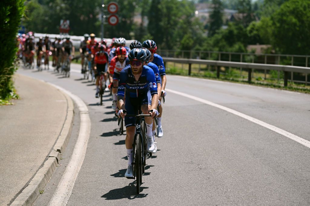 NOTTWIL SWITZERLAND JUNE 12 Quentin Pacher of France and Team GroupamaFDJ leads the peloton during the 86th Tour de Suisse 2023 Stage 2 a 1737km stage from Beromnster to Nottwil UCIWT on June 12 2023 in Nottwil Switzerland Photo by Dario BelingheriGetty Images