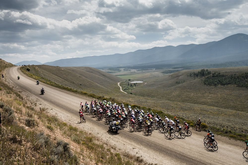 Riders hit the gravel climb during stage 2 of the USA Pro Challenge.