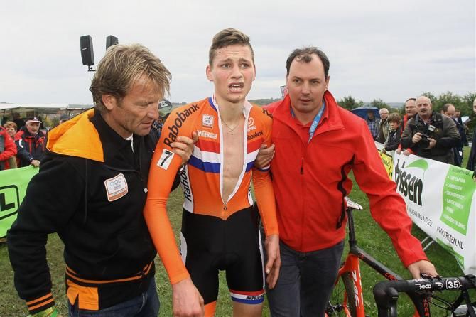 An exhausted Mathieu van der Poel (Netherlands) after finishing 3rd in the U23 race at the 'cross World Cup in Valkenburg