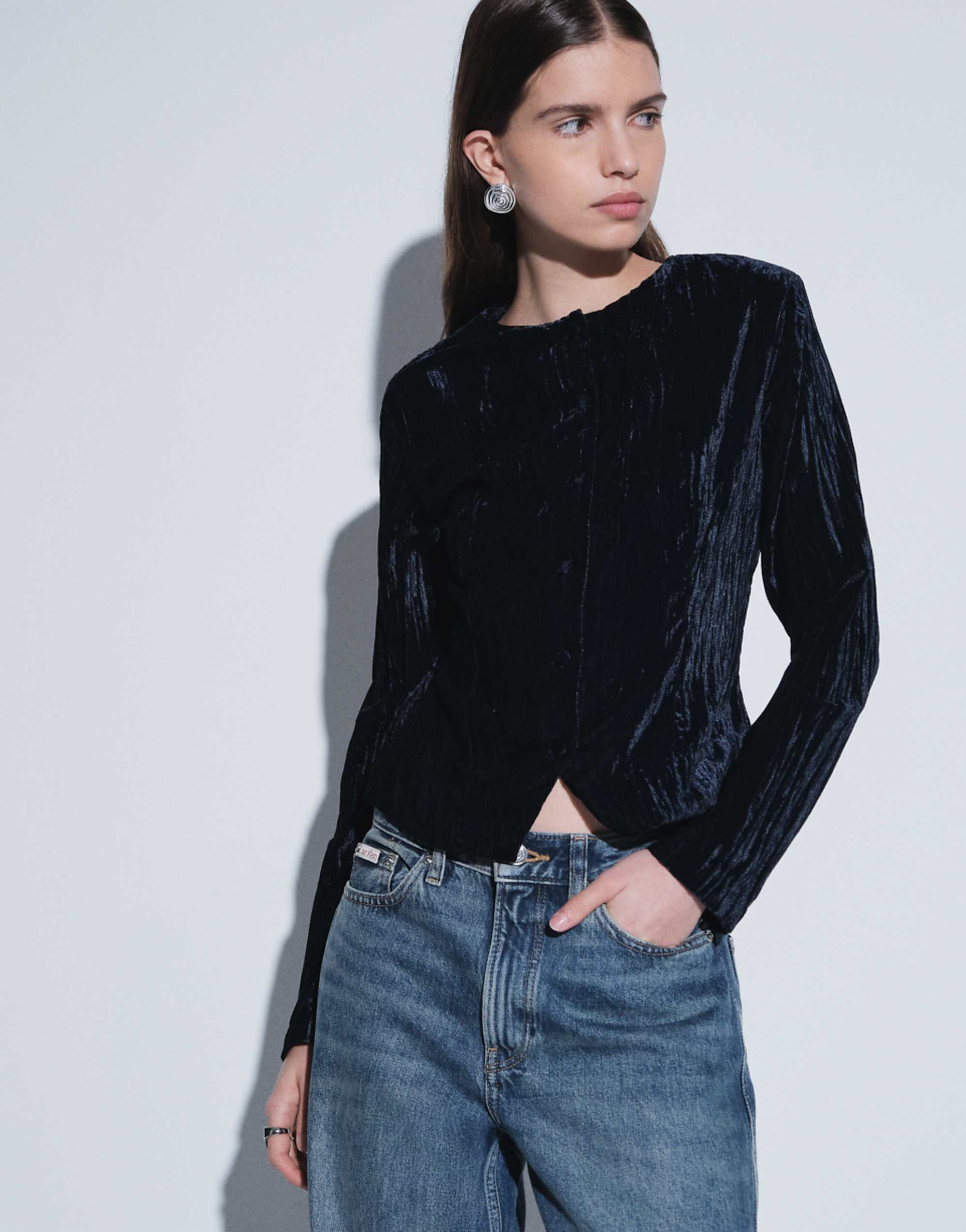 Asos Design Cropped Velvet Trophy Jacket in Navy