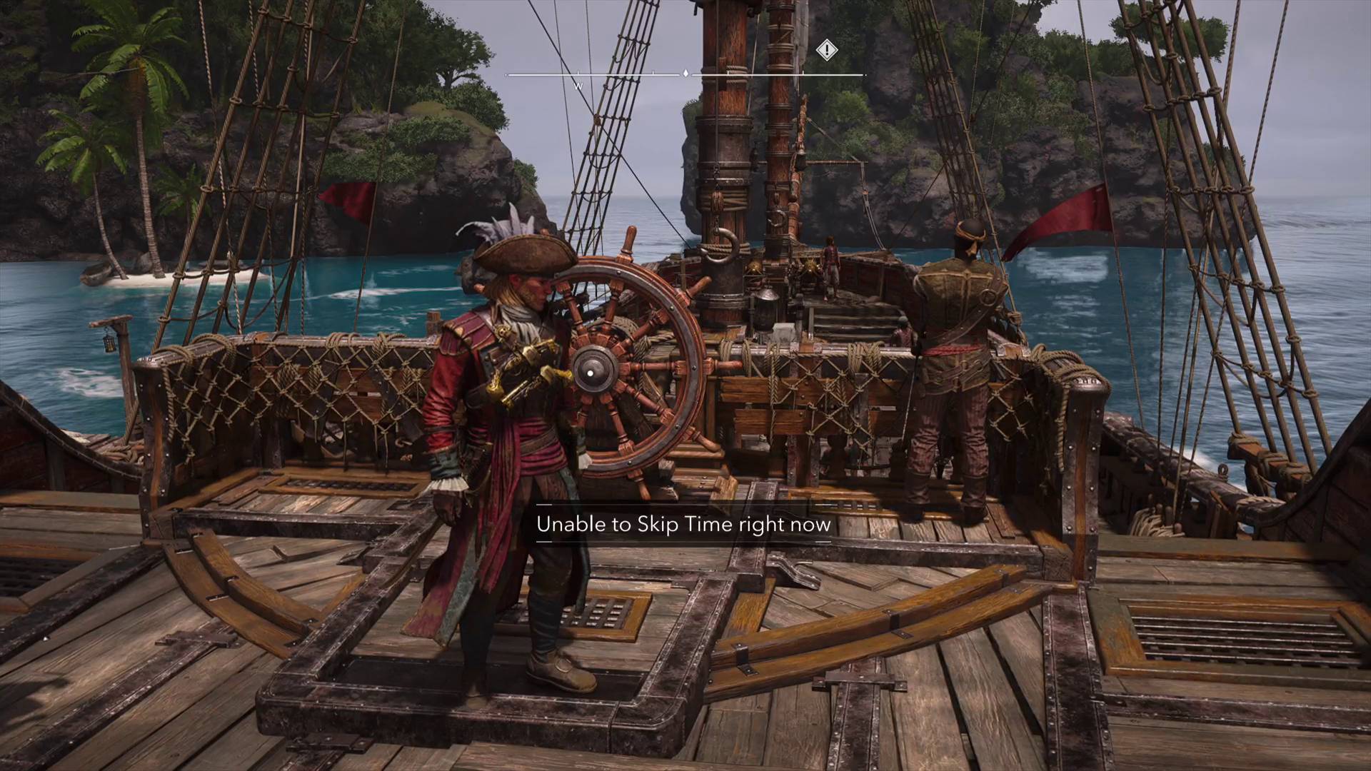 Black Flag Resynced Edward standing near the helm of the jackdaw unable to skip time