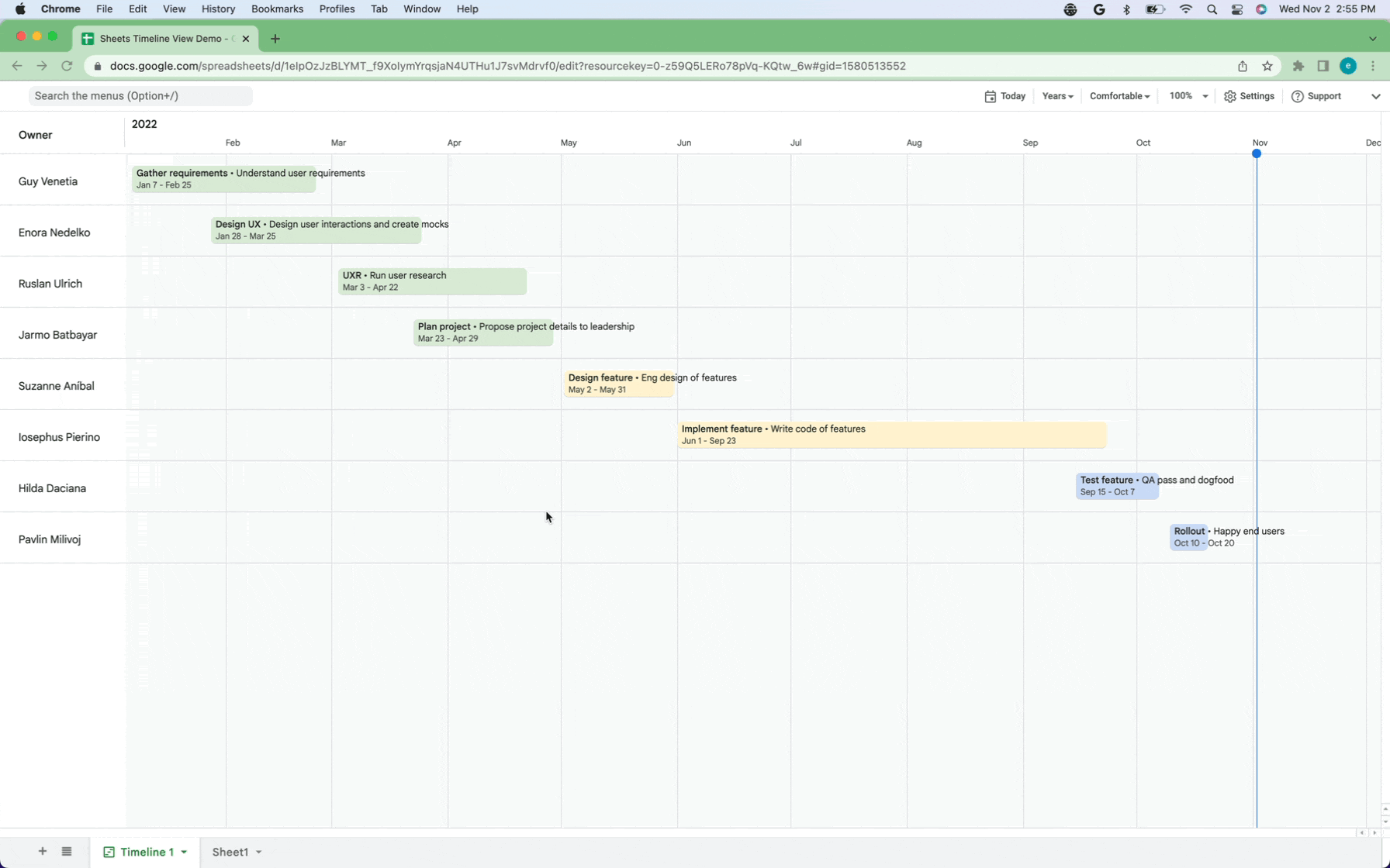 Google Sheets timeline view
