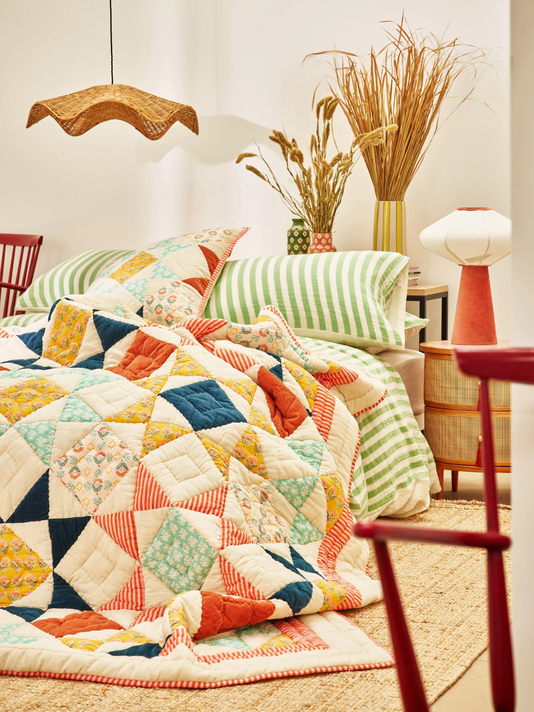 A patterned patchwork multicolored quilt from Oliver Bonas