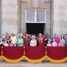 A large group of members of the Royal Family on the Buckingham Palace balcony at Trooping the Colour 2019