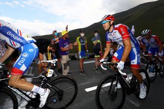 French hope Thibaut Pinot is surrounded by his loyal Groupama-FDJ teammates during stage 8 of the 2020 Tour de France as his dreams of a high overall finish in Paris collapse