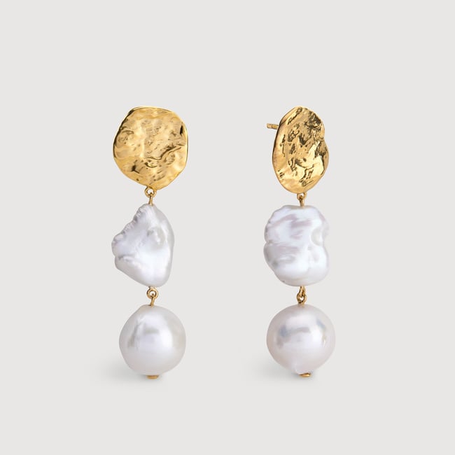 Gold Vermeil Capri Multi Pearl Drop Earrings - Pearl