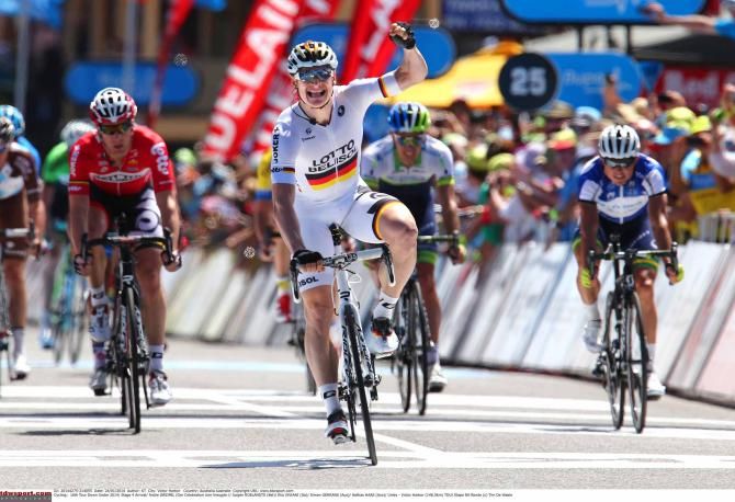 Andre Greipel (Lotto Belisol) wins stage 4 of the Tour Down Under.
