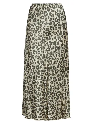 Leopard-Print Silk Midi-Skirt