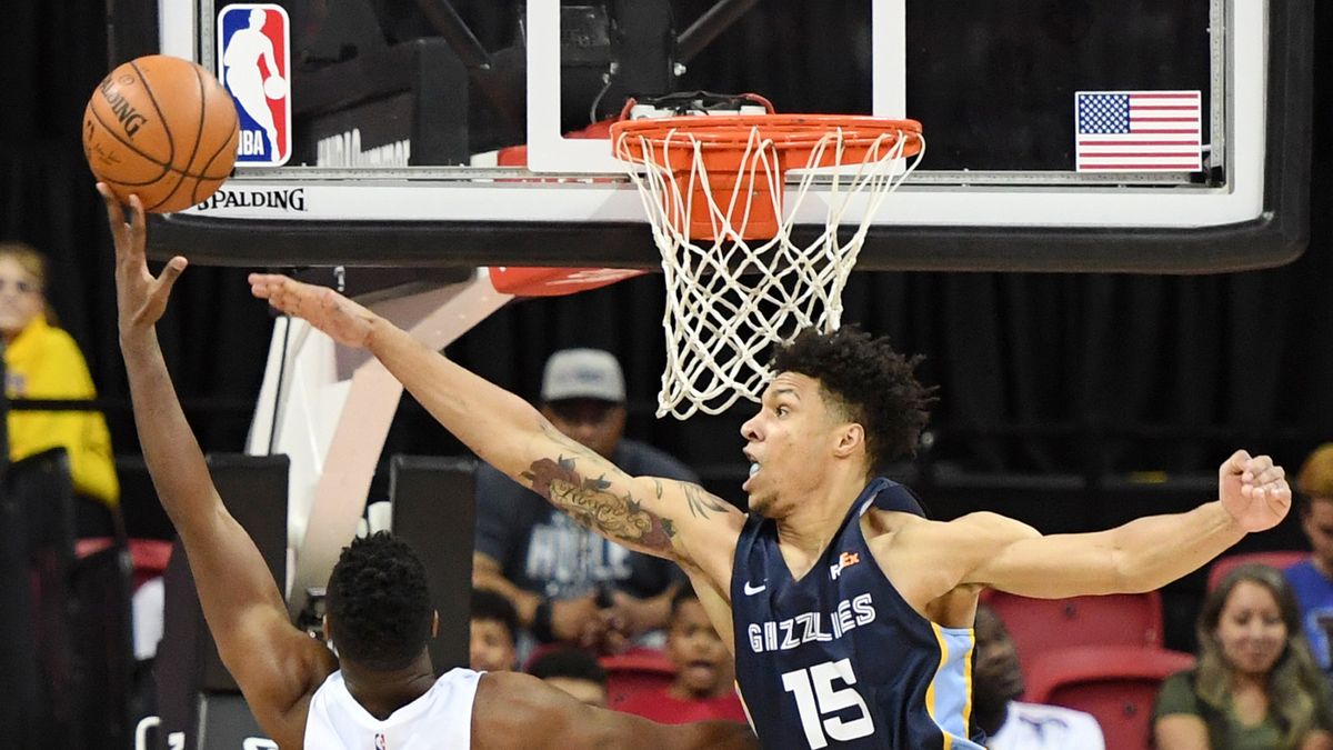 Kelan Martin #30 of the Minnesota Timberwolves puts up a shot against Brandon Clarke #15 of the Memphis Grizzlies during the championship game of the 2019 NBA Summer League at the Thomas &amp; Mack Center on July 15, 2019 in Las Vegas, Nevada.