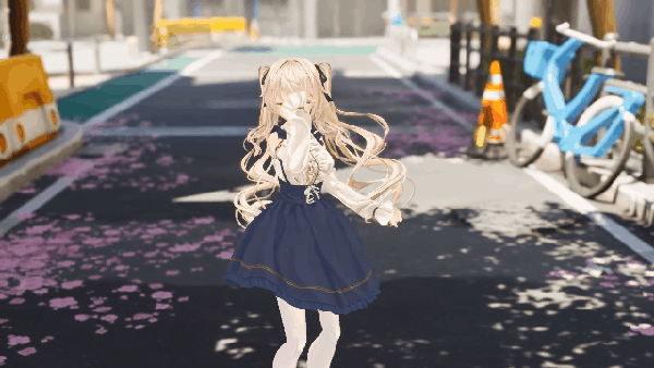 An anime girl busts a move using KawaiiPhysics&#039; engine to simulate cloth and hair movement.