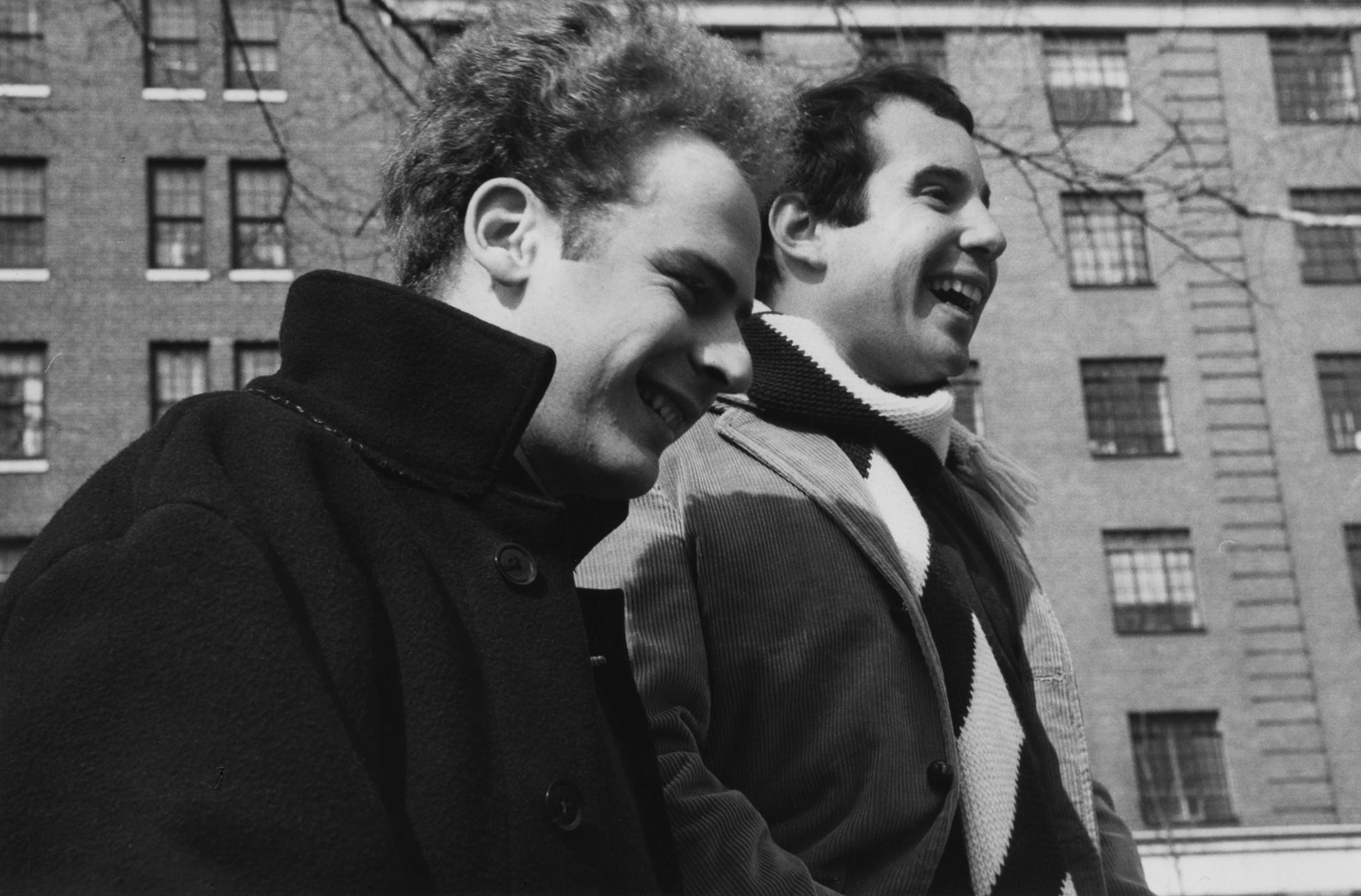 Simon &amp;amp; Garfunkel in a classic black-and-white shot from 1967