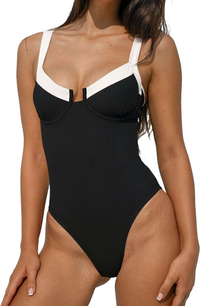 Contrast Trim Knotted Slimming One-Piece Swimsuit