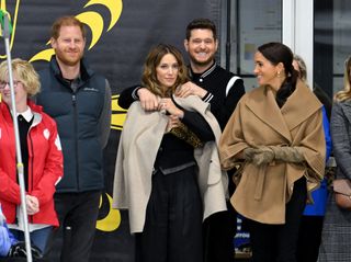 Prince Harry, Duke of Sussex, Luisana Lopilato, Michael Bublé and Meghan, Duchess of Sussex attend the Invictus Games One Year To Go Winter Training Camp at Hillcrest Community Centre on February 16, 2024.