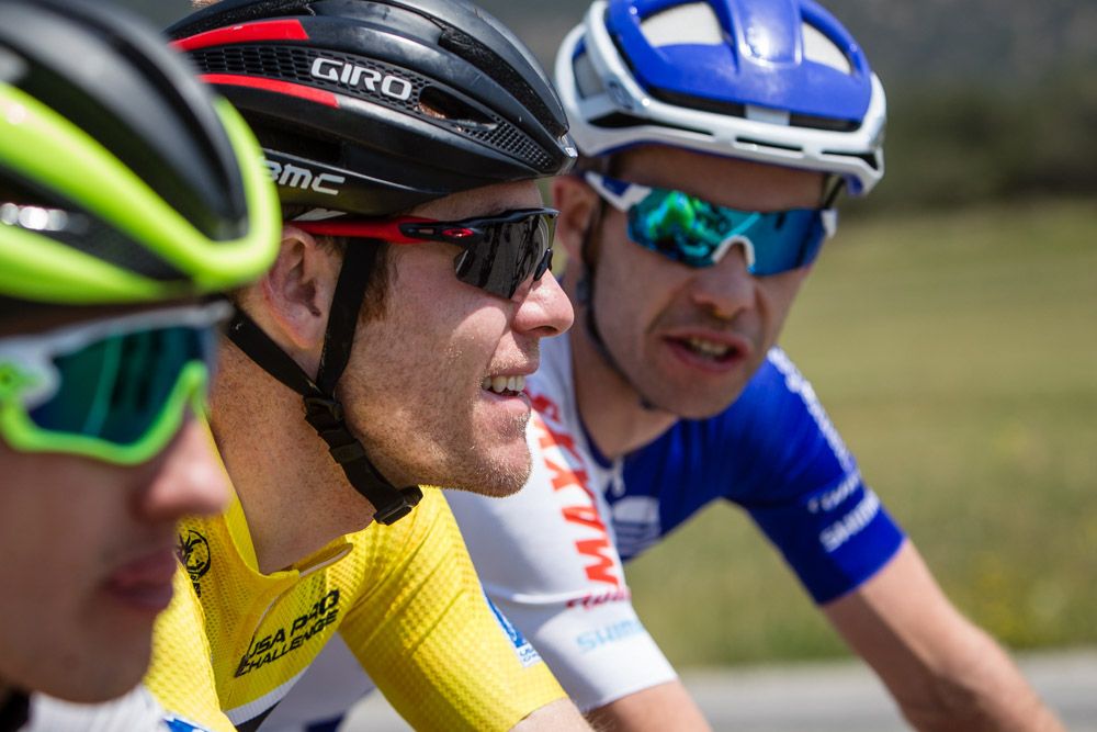 Brent Bookwalter (BMC) has a chat in the bunch during the day