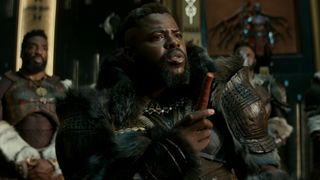 M'Baku (Winston Duke) speaks to the tribal council in Black Panther: Wakanda Forever.