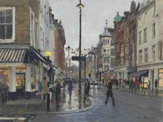 Marylebone High Street with Christmas Lights, Rain by Peter Brown