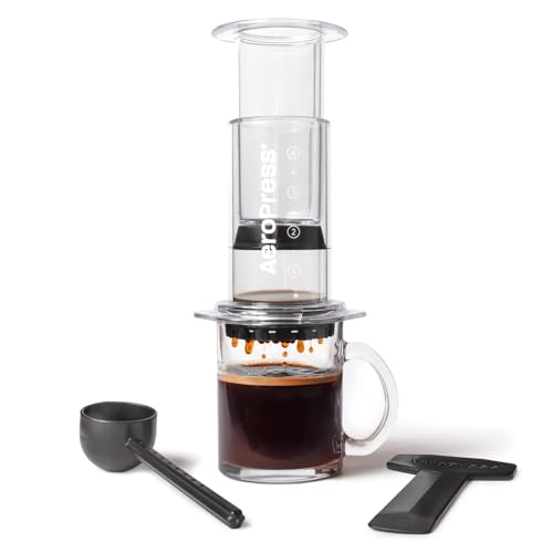 Aeropress Clear Coffee Press - All-In-One French Press, Pour-Over &amp;amp; Espresso Style Manual Brewer, 2 Min Brew for Less Bitterness, More Flavor, Small Portable Coffee Maker, Travel &amp;amp; Camping
