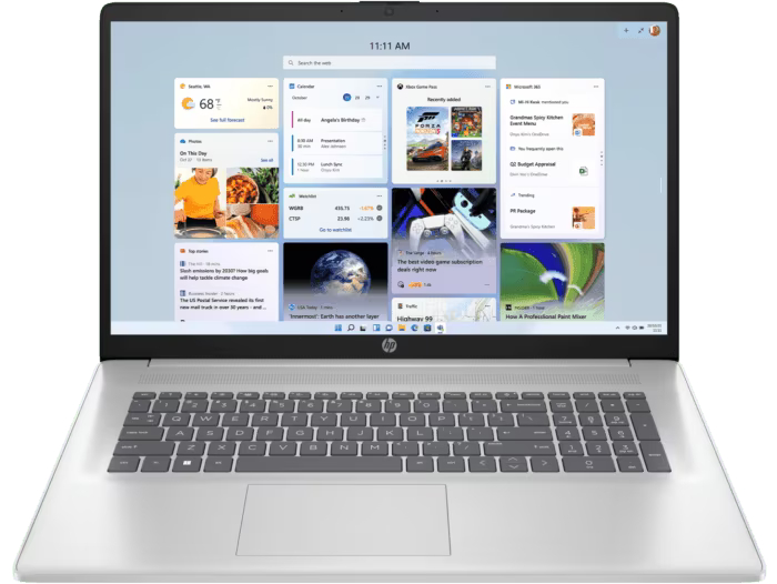 HP Laptop 17 open on a white background