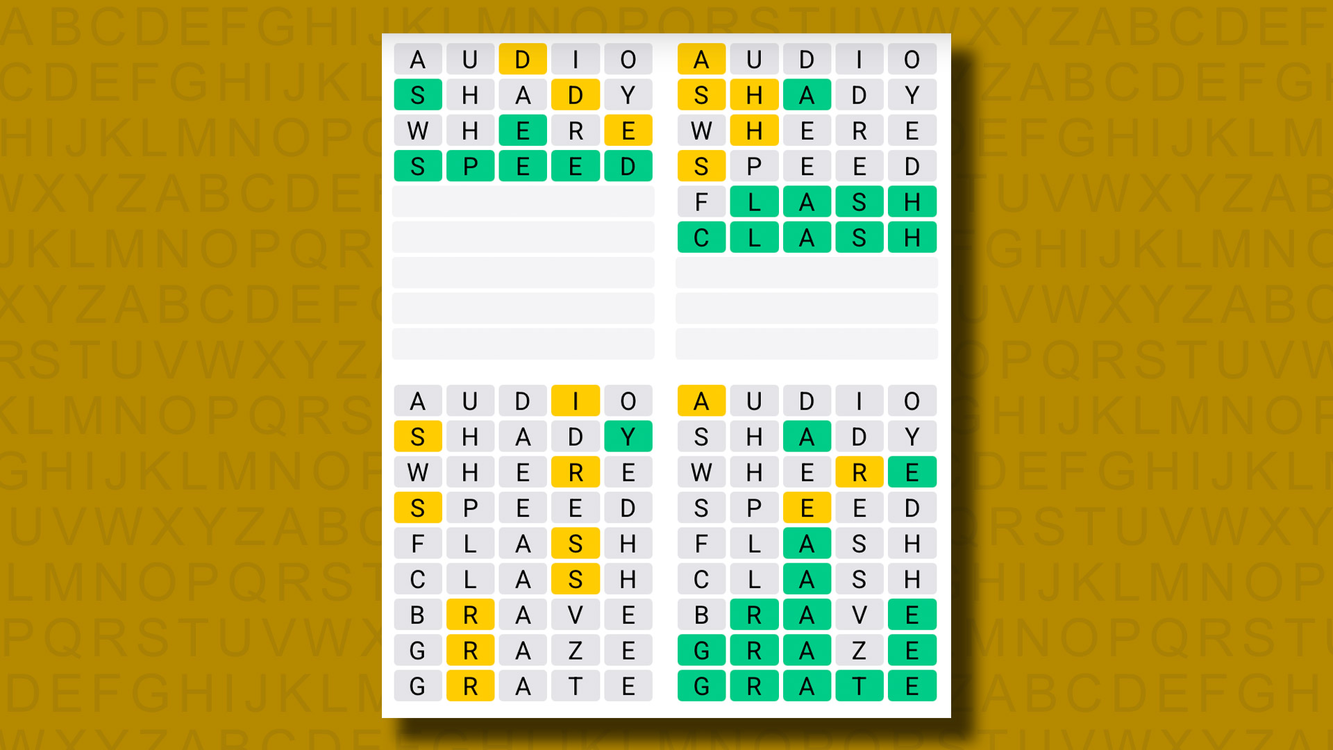 Quordle answers for game 1146 on a yellow background