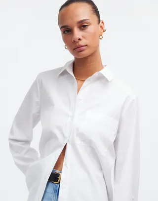 Relaxed Button-Front Shirt in Poplin