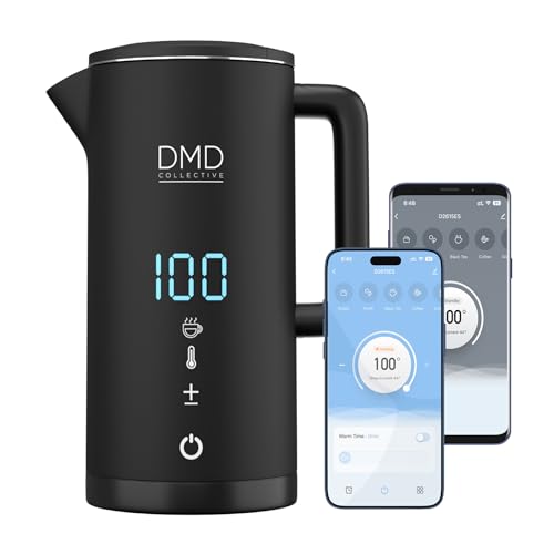Dmd® | Wi-Fi Touchscreen Smart Kettle 1.5l, Voice Control With Alexa & Google | Digital Temperature Display, Double Wall & Anti-Scalding Design, Energy-Efficient, 2200w (black)