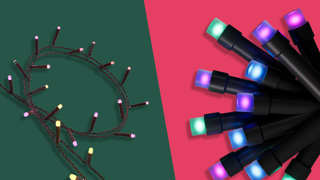 Philips Hue's Festavia string lights next to Nanoleaf's smart Christmas lights