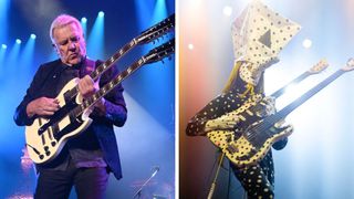 Left&ndash;Alex Lifeson of Rush performs during the opening night at The Kia Forum on June 07, 2026 in Inglewood; Right&ndash; Angine de Poitrine performs at the Electric Ballroom on May 11, 2026 in London