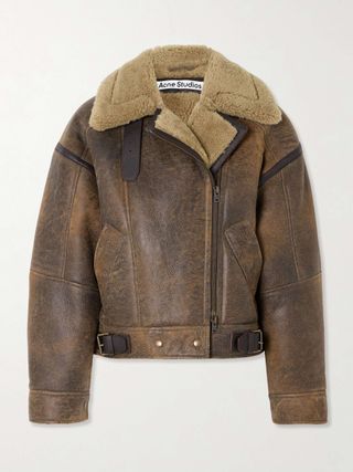 Shearling-Trimmed Leather Jacket