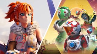 A Palworld character from its launch cinematic; key art of No Man's Sky travelers.