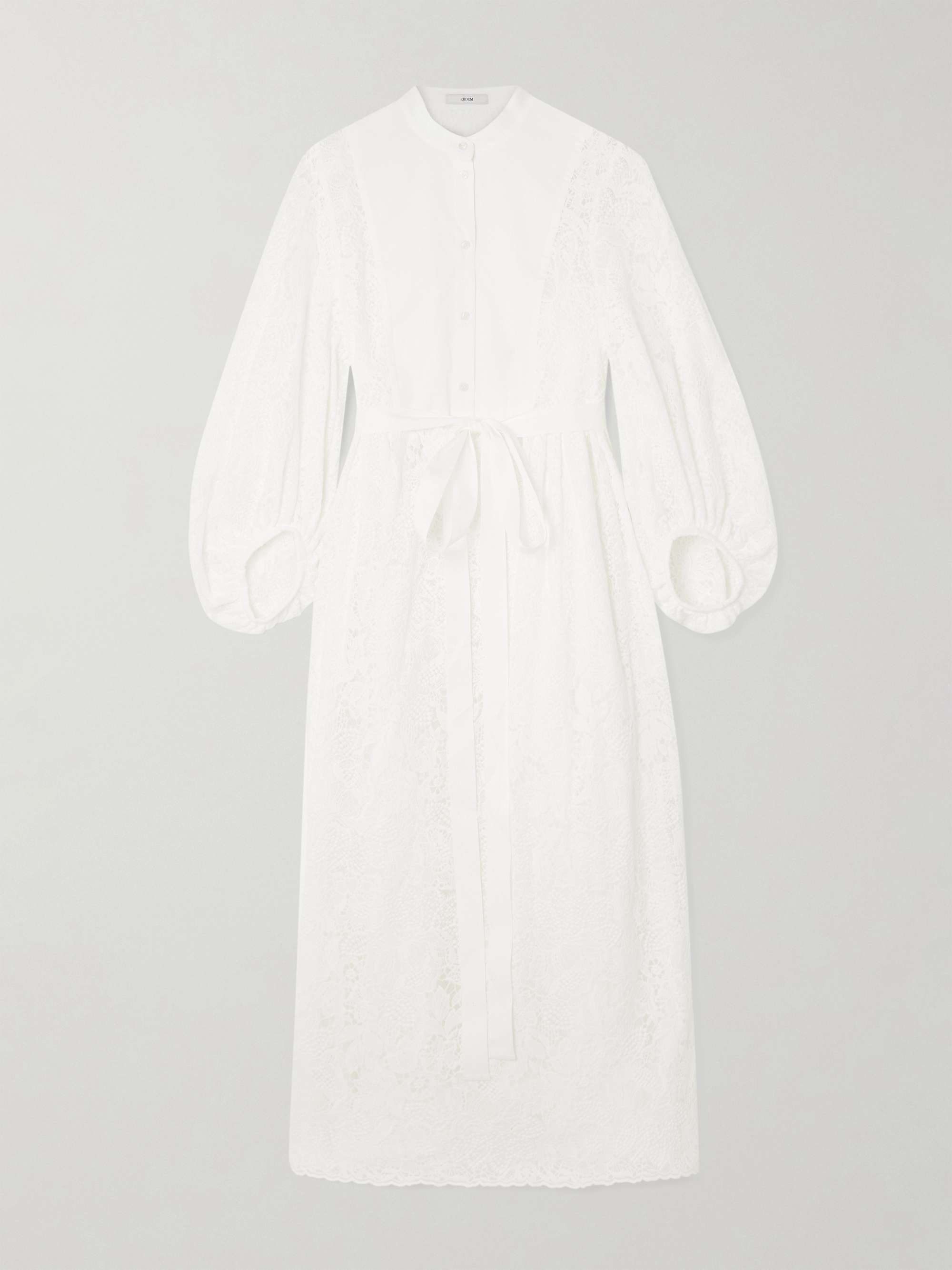 Belted Poplin-Paneled Cotton-Lace Midi Shirt Dress