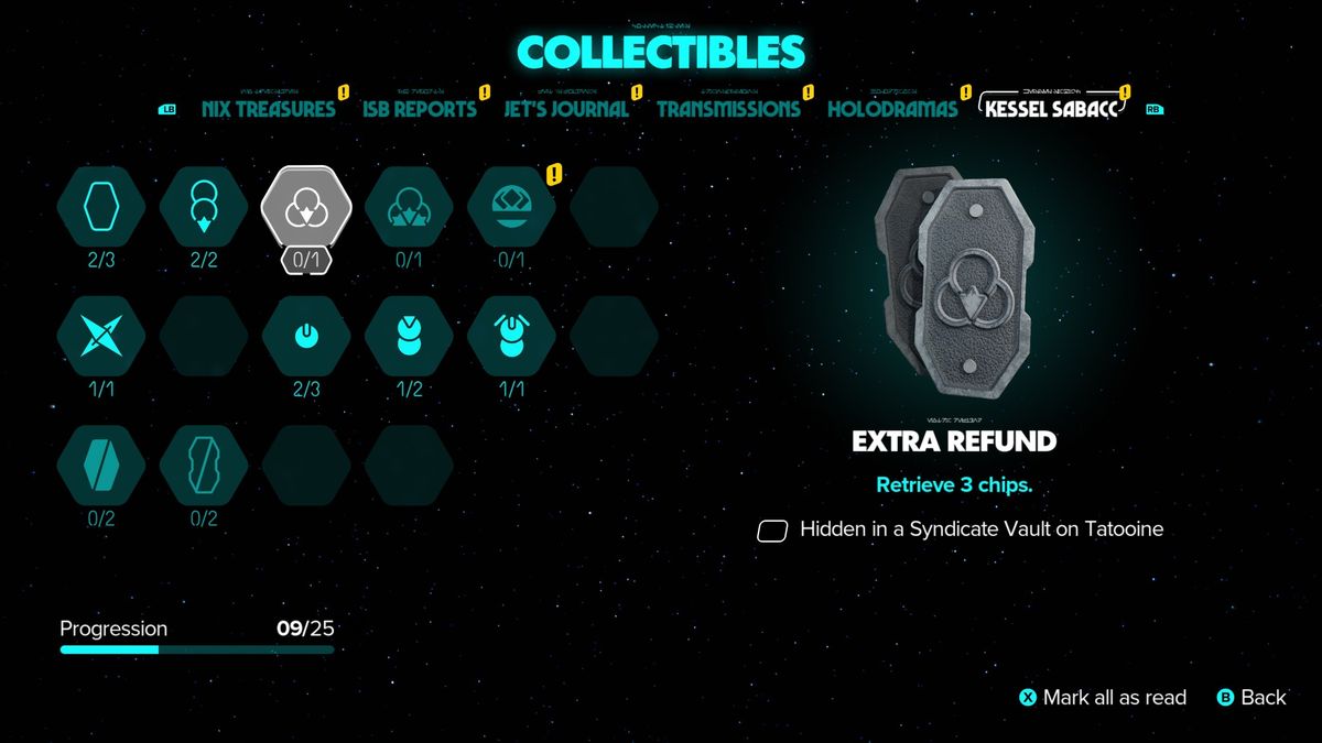 Star Wars Outlaws Kessel Sabacc Shift Token menu