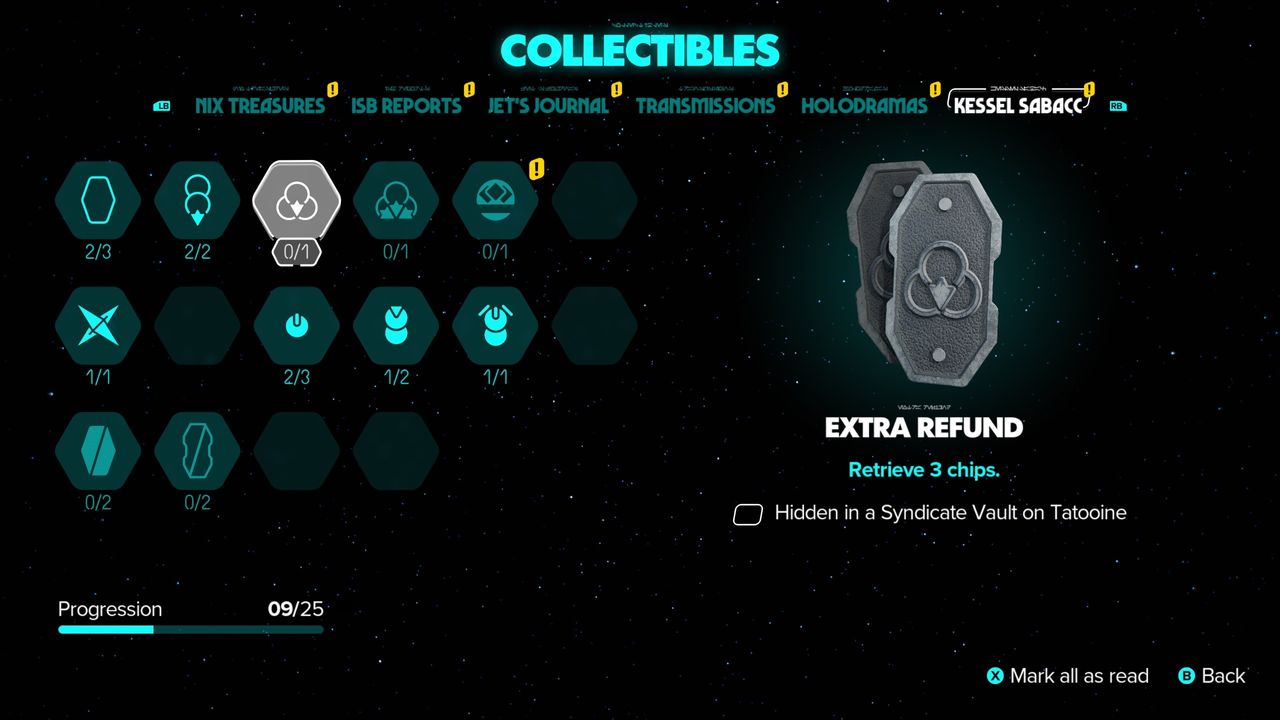 Star Wars Outlaws Kessel Sabacc Shift Token menu