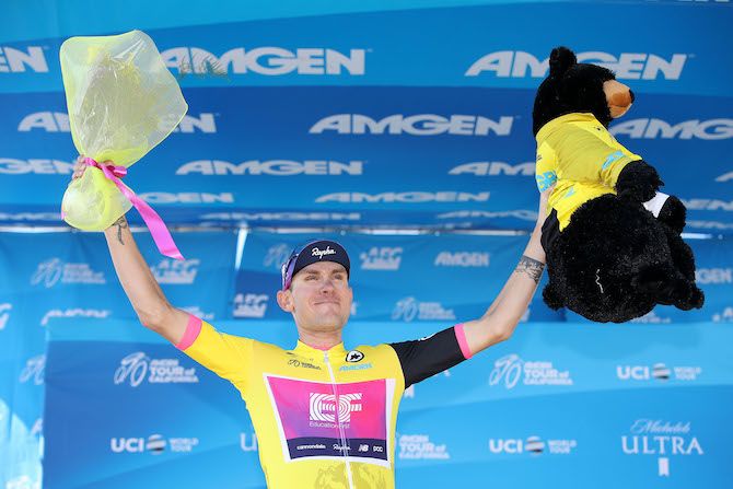 EF Education First's Tejay van Garderen enjoys the spoils of having become the race leader at the 2019 Tour of California