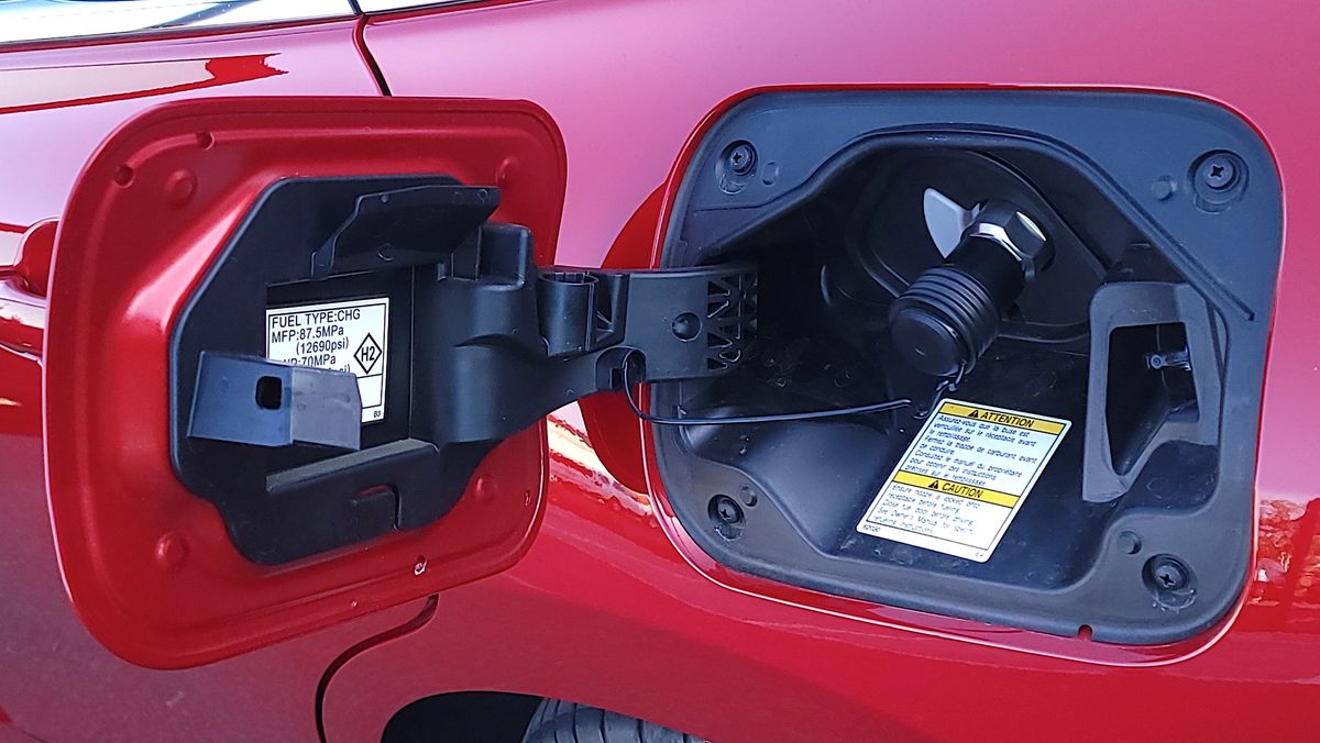 Opened fuel cap on the Toyota Mirai (2021)