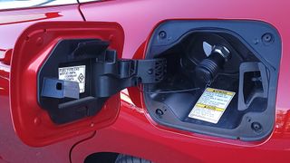 Opened fuel cap on the Toyota Mirai (2021)
