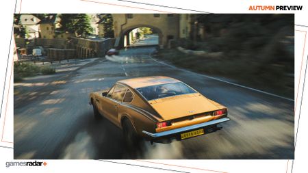 A yellow car racing through a quiet country road in 007 First Light