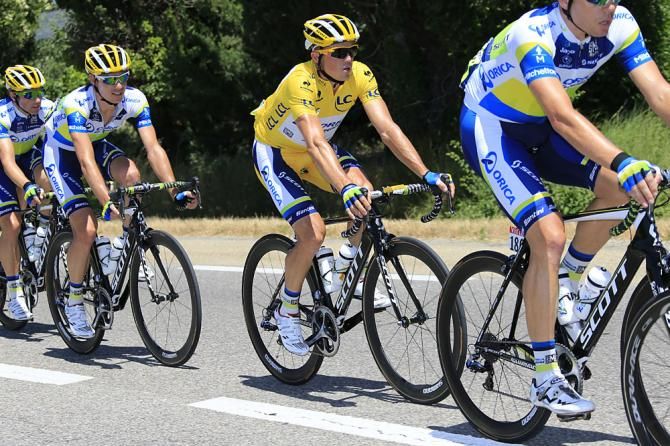 Simon Gerrans sits in the Orica GreenEdge train