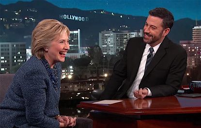Hillary Clinton talks to Jimmy Kimmel