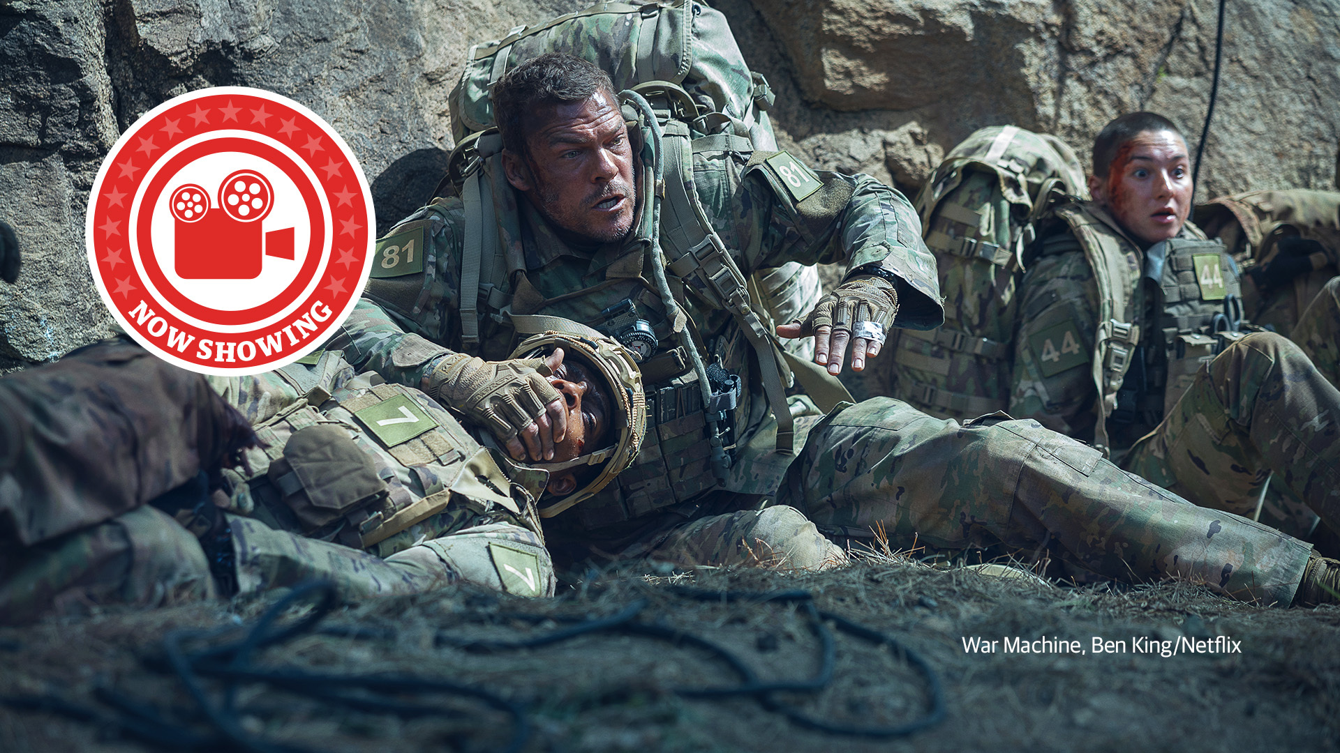 A still from Netflix movie War Machine, starring Alan Ritchson
