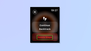 Screenshot of the Backtrack tool on Apple Watch highlighting the Delete Steps option. 